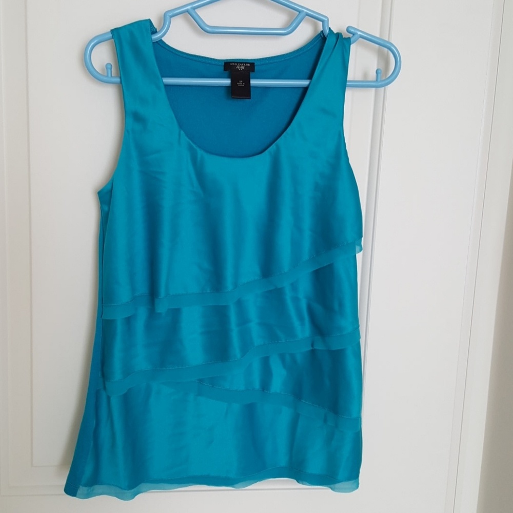 Ann Taylor SP shiny teal ruffles top,new